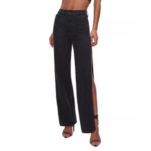 GOOD AMERICAN Good Boy High Waist Slit Hem Boyfriend Jeans Black269 Plus Size 22